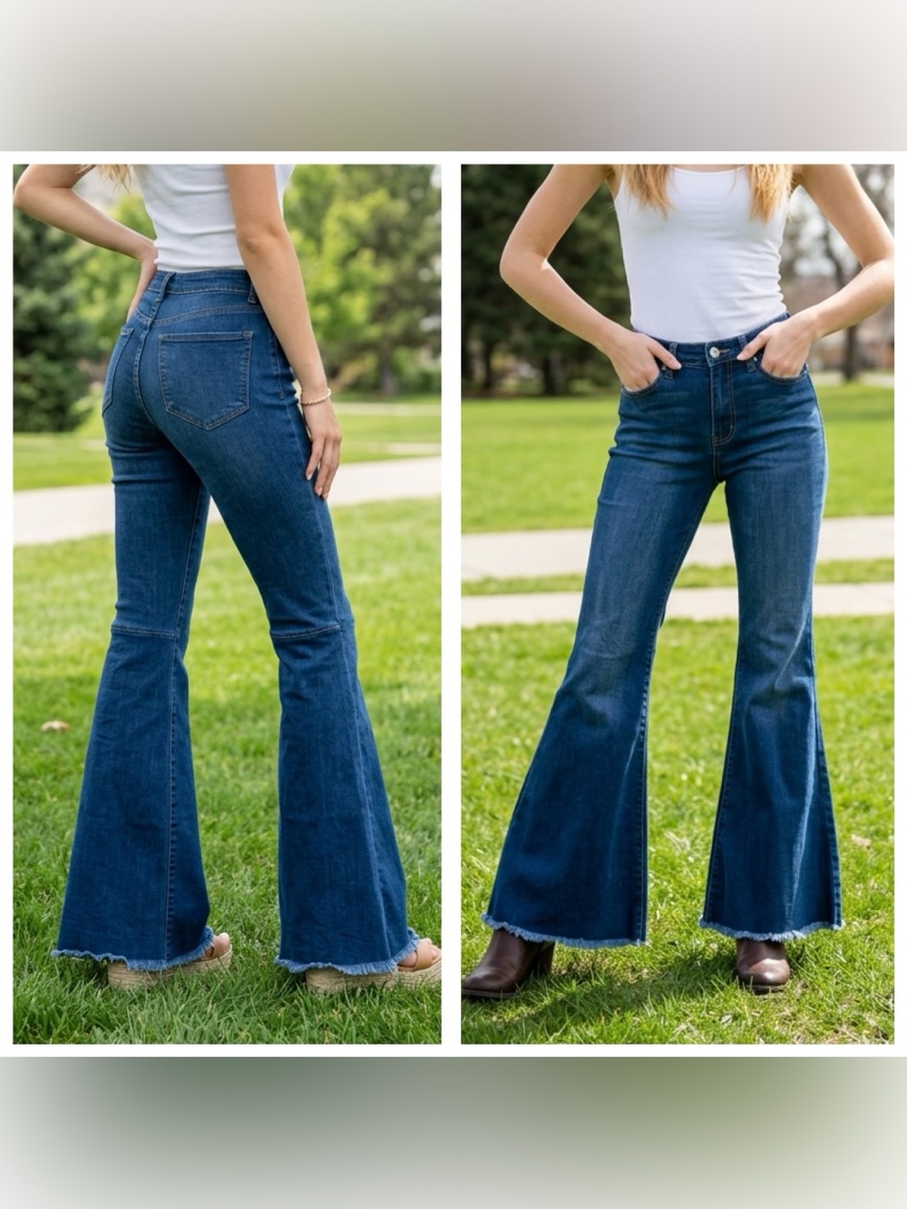 Judy Blue Women’s Sz 9/29 High-Rise Super Flared Stretch Raw hem Jeans Dark Blue